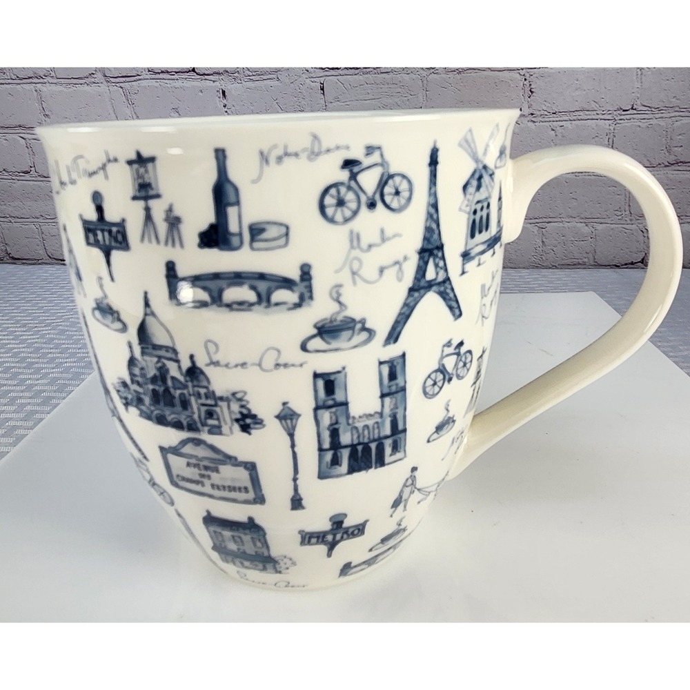 Milly Green Paris Icons British Coffee Tea Soup Mug Blue 16oz New